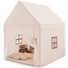 HOMASIS Tenda Cameretta per Bambini con Tetto e Finestre, Capanna da Interno con Struttura in Legno, Casetta Gioco con Tappettino, 120 x 105 x 140 cm (Modello 1, Beige)