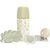 Suavinex, Set Regalo Neonati +0 Mesi. Ciuccio 0/6 mesi con tettarella SX Pro + Portaciuccio in tessuto + Biberon anticolica con tettarella SX Pro a flusso medio (M) 270 ml + Massaggiagengive, verde
