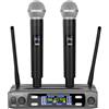 Depusheng Sistema microfono senza fili, VHF con doppia frequenza fissa e 2 trasmettitori dinamici, set microfono wireless per canto, karaoke, chiesa, DJ, portata 200 piedi