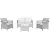 DEODATO Set da giardino effetto rattan bianco 2 poltrone divano e tavolino Dolcefarniente