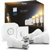 Philips Hue White Ambiance Starter Kit con 3 Lampadine, Bluetooth, Controllo Vocale, Dimmerabili, Attacco E27 + 1 Bridge Hue Controllo Completo del Sistema + 1 telecomando Hue Smart Button, Bianco