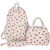 Makukke Kawaii - Zaino scolastico per ragazze, adorabile velluto a coste fragola, 3 in 1, con portapranzo e astuccio, nero, Large, Carino