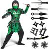 Spooktacular Creations Costume da Ninja di Halloween per Ragazzi, Costume da Ninja Verde per Feste a Tema Ninja per Bambini, Costume di Halloween (Small (5-7 Anni))