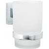 Fackelmann 86753 - Bicchiere Porta spazzolini in Vetro con Supporto da Parete in Metallo Lucido Cromato, 7 x 10 x 11 cm Circa