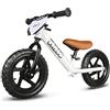 KRIDDO Bicicletta senza pedali 2 anni, Balance Bike età 18 mesi a 5 anni, 12 pollici bici senza pedali con targa personalizzabile (3 set di adesivi inclusi), regalo per 2-3 ragazzi ragazze, Bianco