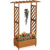 Relaxdays Fioriera con Traliccio Rampicanti e Tettoia, 183x110x44 cm, Portafiori da Balcone e Giardino, Legno, Marrone