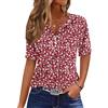 WNEEDU Camicia Donna Maglietta Manica Corta Maglia A Collo V con Bottoni Estiva T Shirt Top Fiori Rossi S