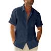Glacspyg Camicia di Lino Uomo a Maglia Corta Lavoro Camicia da Tempo Libero Abbinato Business Vacanze Casual Estate Spiaggia con Tasca Blu Marino M