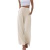 Cegerne Pantaloni di Lino da Donna Pantaloni da Spiaggia Lunghi Estivi Leggeri Pantaloni a Palazzo in Mussola a Gambe Larghe con Tasche, Cachi, XXL
