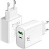 Ewent Caricabatterie USB C, Caricatore per iPhone 15/14/13/12/11/Pro/Max/Mini/SE/X/XR/XS/8/7, iPad Pro/Air, Air/Pods Pro, Samsung Galaxy Note, Huawei, XiaoMi etc., 2-porte,30W Type C Super Veloce
