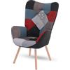MEUBLE COSY Poltrona Patchwork Imbottita Sedia da Salotto con Braccioli Poltroncina Relax in Tessuto con Schienale Alto Gambe in Legno per Camera da Letto Soggiorno