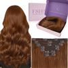 Fshine Extension Clip in Capelli Veri 120g Capelli Lisci Umani Lunghi Extension 60cm 7 Pezzi Full Head Capelli Colore 350 Marrone Rossastro Double Weft Clip in Human Remy Hair Extension