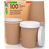 Baciato Caffè 100 Bicchieri Caffè ASPORTO in Carta AVANA 200ml con COPERCHIO in Carta Bevande Calde e Fredde Ecologici Biodegradabili Tazze Monouso Colorate + 100 Coperchi in Carta con Beccuccio
