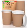 Baciato Caffè 100 Bicchieri Caffè da ASPORTO in Carta Avana 240ml con 100 Coperchi in Carta con Beccuccio Bevande Fredde e Calde Tè Infusi Acqua Cappuccino Ecologici Biodegradabili Tazze Monouso Made in Italy