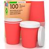 Baciato Caffè 100 Bicchieri Caffè Asporto in Carta Rosso 200ml Con Coperchio - Bevande Calde e Fredde Ecologici Biodegradabili - Tazze Monouso Colorate + 100 Coperchi Con Beccuccio