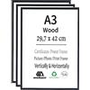 Weikani Cornice per foto e certificati, formato A3, confezione da 3 cornici portafoto in legno nero, con plexiglass per esposizione a parete o da tavolo, 29,7 x 42 cm
