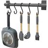 FuninCrea Barra Portautensili Cucina, 30cm Alluminio Porta Mestoli da Cucina con 5 Ganci Mobili, Montaggio a Parete Barra Cucina Portautensili Organizzatore Multiuso con Asta per Cucchiaio (Grigio)