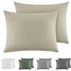 Dreamzie Federe Cuscino Letto Cotone 40x60 cm, Set di 2, 100% Cotone Lavato, Copricuscino Letto Beige Con Cerniera, Federa Cuscino Certificata OEKO-TEX