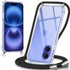 Oelrstfe Cover con Cordino per iPhone 16 Plus, Trasparente Silicone Custodia con Regolabile Collana Laccio Tracolla, Antigraffio Proteggere Case Corda per iPhone 16 Plus, Nero