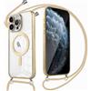 Oelrstfe Magnetica Cover per iPhone 14 Pro Max 6,7 con Cordino Regolabile, Compatibile con MagSafe, Trasparente Custodia con Collana Tracolla Laccio Collo Morbido TPU Silicone Case Antiurto, Oro