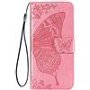 TANYO Cover per Samsung Galaxy A21s, Custodia PU/TPU Flip Portafoglio Pelle con Contanti e Schede Slot, Farfalla 3D Telefono Case Custodie Rosa