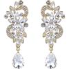 Clearine Orecchini Donna Boemia Cristallo Fiore Matrimonio da sposa Lampadario lacrima Bling Ciondolare Oro-fondo