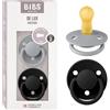 BIBS De Lux Ciuccio confezione da 2 pezzi. Privo di BPA, Tettarella tonda. Lattice di gomma naturale, Misura 2 (6-18 mesi), Cloud/Black