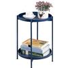 HollyHOME Tavolino Rotondo Piccolo Tavolino Salotto Metallo Tavolino Basso 2 Ripiani Comodino Camera da Letto Tavolino da Divano per Soggiorno Balcone Patio, Blu Scuro