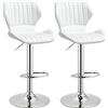 HOMCOM Set 2 Sgabelli da Bar ad Altezza Regolabile con Seduta Ergonomica e Poggiapiedi, Sgabelli Alti in Finta Pelle e Metallo, 47x51.5x92-114 cm, Bianco