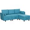 HOMCOM Divano Modulare Componibile con Pouf e Contenitori, Divano 3 Posti Angolare a L con Cuscini e Rivestimento in Flanella per Soggiorno, 213x156x88 cm, Blu