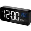 CHEREEKI Sveglia Digitale, LED Sveglia da Comodino con Temperature, 2 Sveglie, Snooze,Controllo Vocale,USB Ricaricare, 12/24 Ore per Casa e Ufficio