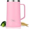 Milu boccale da birra in acciaio inox isolato | bicchiere da birra con coperchio rimovibile | boccale termico che mantiene il freddo | regalo per uomini (700ml, Rosa)