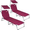 CASARIA® 2x Lettino Ibiza 190x59cm Carico Max 150 Kg Pieghevole Sdraio Alluminio Prendisole Mare Giardino Tettuccio Trasportabile