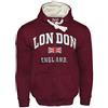 British Heritage Brands LE129ZMOW - Felpa Unisex con Cappuccio e Cerniera, Motivo: Londra, Inghilterra, Colore: Marrone, Taglia: XS-2XL Maroon L