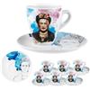 DRW Set 6 tazze con piatto in porcellana Frida Khalo Tazza: 7,5 x 7,5 x 9 cm