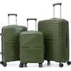 R.Leone Valigia da 1 pezzo Fino a Set 3 Trolley Rigido grande, medio, bagaglio a mano in Polipropilene 8 Ruote Autonome 6080 (Verde, Set 3 Pezzi S M L)