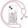 Yoedge Cover con Cordino per iPhone 13 mini 5,4, Custodia Trasparente con Aesthetic Disegni Floreale 3, Sottile Morbido TPU Silicone + PC Antiurto Protettiva Case con Collana Tracolla Laccio Collo