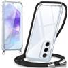 Oelrstfe Cover con Cordino per Samsung Galaxy A55, Trasparente Silicone Custodia con Regolabile Collana Laccio Tracolla, Antigraffio Proteggere Case Corda per Samsung A55, Nero