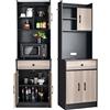 Giantex Armadio da Cucina Alto 180 cm, Credenza Alta da Cucina Multiuso, Mobile Buffet con Cassetto e Ripiani Regolabili, Mobiletto Cucina Salvaspazio Credenza, 60x40x180 cm, 2 Colori (Nero)