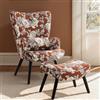 HomeMiYN Poltrona, Poltrona Lounge Con Cuscini e Poggiapiedi, Gambe in Legno, Biancheria, Divano Singolo (Rosso ruggine)