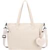 SERTAS Borse da lavoro in velluto a coste, borse da donna, grande borsa a tracolla, borse per la spesa con ornamenti a forma di cuore per la vita quotidiana come lavoro, viaggi, shopping, borsa tote bag