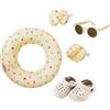 Heless 50550 - Set da Nuoto per Bambole in Beige Heart Confetti, con Anello da Nuoto, Ali da Acqua, Zoccoli e Occhiali da Sole, per Bambole e Peluche di Dimensioni 35-45 cm