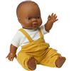 Heless 54023 - Bambola Bambino con Salopette in Mussola Giallo Miele e Camicia Bianca, in Cotone Biologico, Misura 34 cm