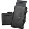 YESIIW Portacarte Uomo per 7 Cartes, 2 Finestra ID & 15+ Banconate Portafoglio Uomoo Slim con Blocco RFID Porta Carte di Credito Uomo, Porta Tessere, (Nero lucido, Portamonete Magnetico)