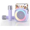TANALAZ Karaoke per Bambini con 2 Microfono, Regalo Bambina 3-12 Anni Microfono Bluetooth Per Ragazzi e Ragazze, Portabile Macchina Karaoke con Design Supporto per Telefono, sistema PA per feste a casa(Viola)
