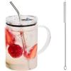 Generic Bicchiere per acqua in vetro trasparente da 1 l, con coperchio e cannuccia, resistente al calore, per caffè, acqua, succhi di frutta, bevande fredde e calde