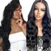 Creuost Body Wave 4x1 HD Lace Frontal Human Hair Wig 150% Density Parrucca Donna Capelli Veri Umani 1b Natural Black Brazilian Virgin Hair Pre Plucked Baby Hair Minimal Tangle 14 Inch