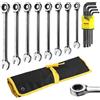 AMTOVL 8PZ Set di Chiavi a Cricchetto Combinate con 9PZ Chiavi a Brugola Set di Chiavi Inglesi Metriche 8-19mm, 72 Denti, in Cr-V Cromata per Fai da Te e Riparazione