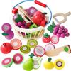 Smartwo Frutta da Tagliare in Legno Con Cesto - Accessori Cucina Giocattolo per Bambini, Verdura e Cibo Finto - Regalo Educativo per 3+ Anni