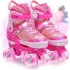 OLYSPM Pattini a Rotelle Bambina,Tomaia fluorescente,Roller Bambina regolabili con 8 Illuminante Ruote e borsa per riporre gli oggetti per Ragazzi,Ragazze e Principianti(Rosa)